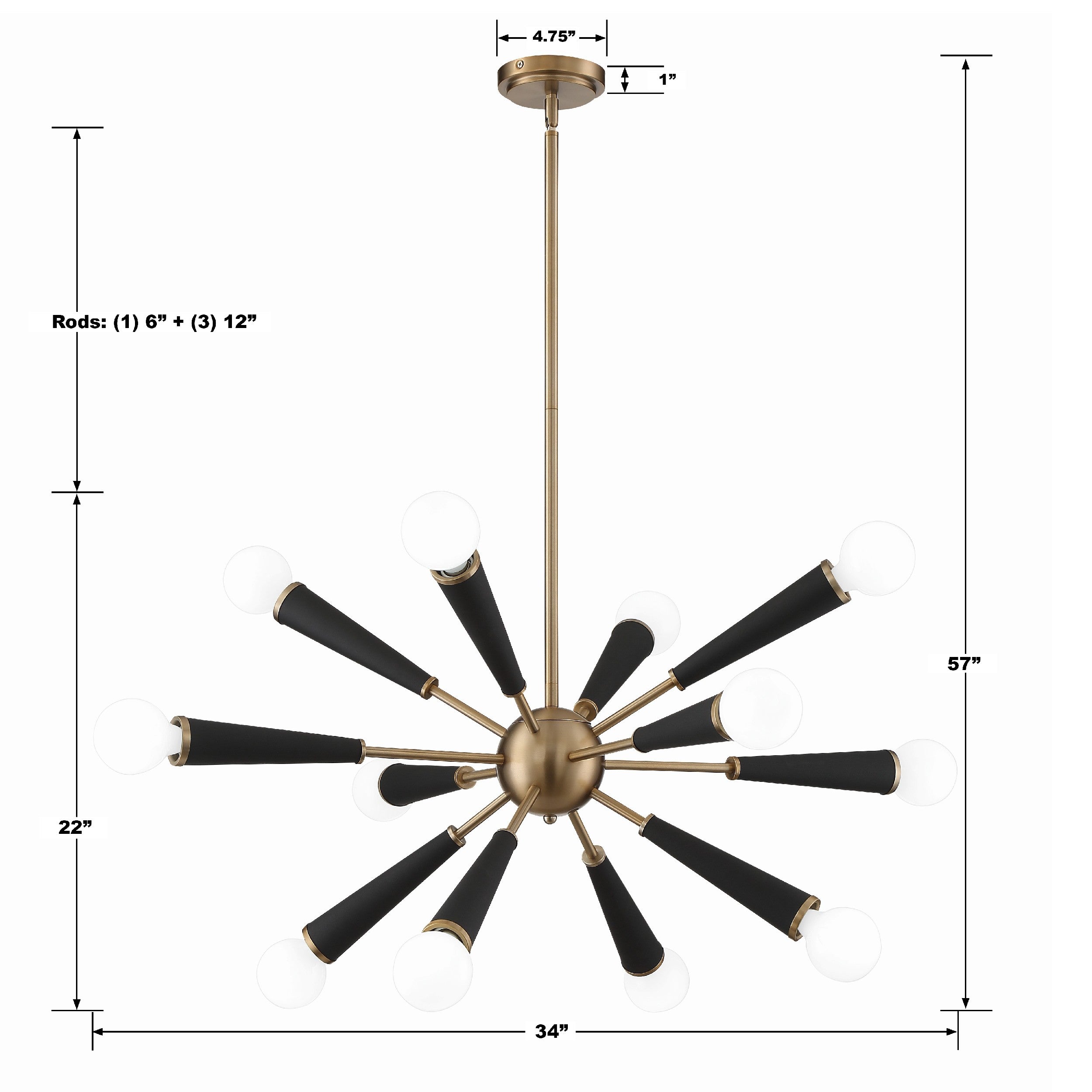 Crystorama Zodiac 3812-AG – 34 Inch – 12 Light – Chandelier – Aged Brass – Damp Rated