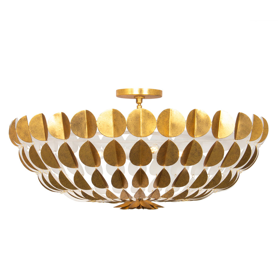 Amor 30.75-in 6 Light (40-watt) Oxidized Gold Leaf and White Convertible Semi-Flush Chandelier