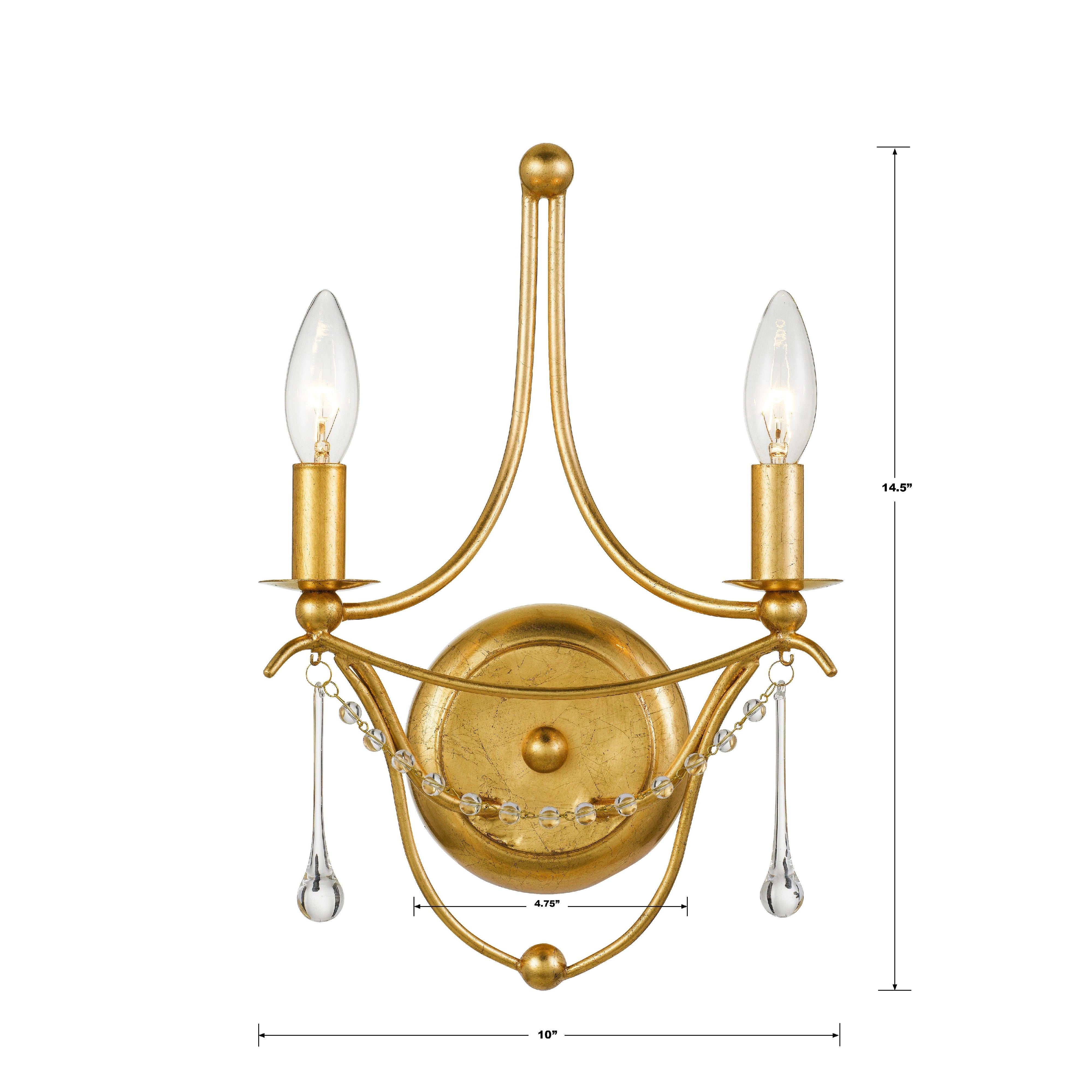 Crystorama Metro 422-GA – 10 Inch – 2 Light – Sconce – Antique Gold – Damp Rated