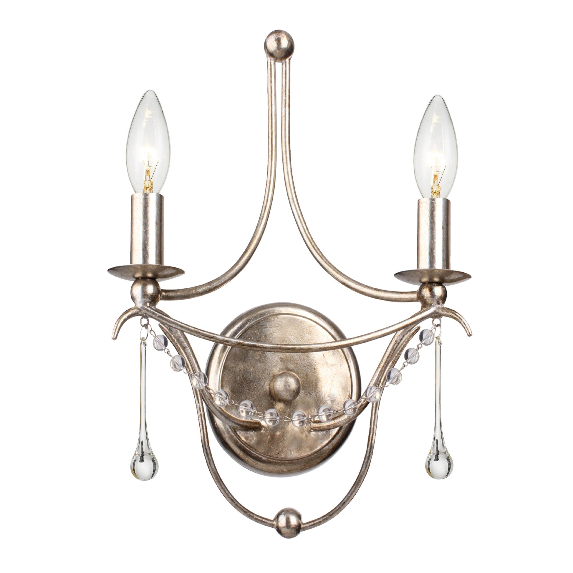 Crystorama Metro 422-SA – 10 Inch – 2 Light – Sconce – Antique Silver – Damp Rated