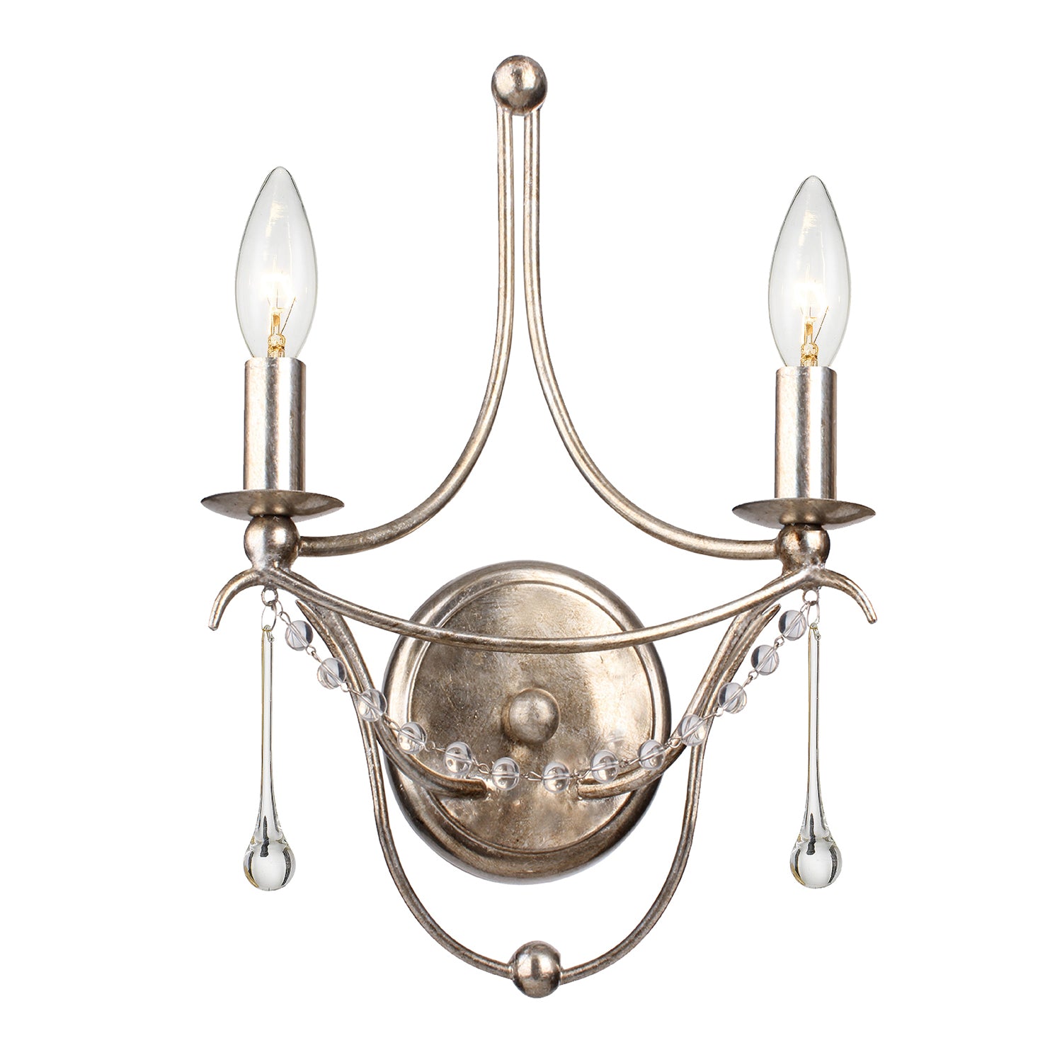 Crystorama Metro 422-SA – 10 Inch – 2 Light – Sconce – Antique Silver – Damp Rated