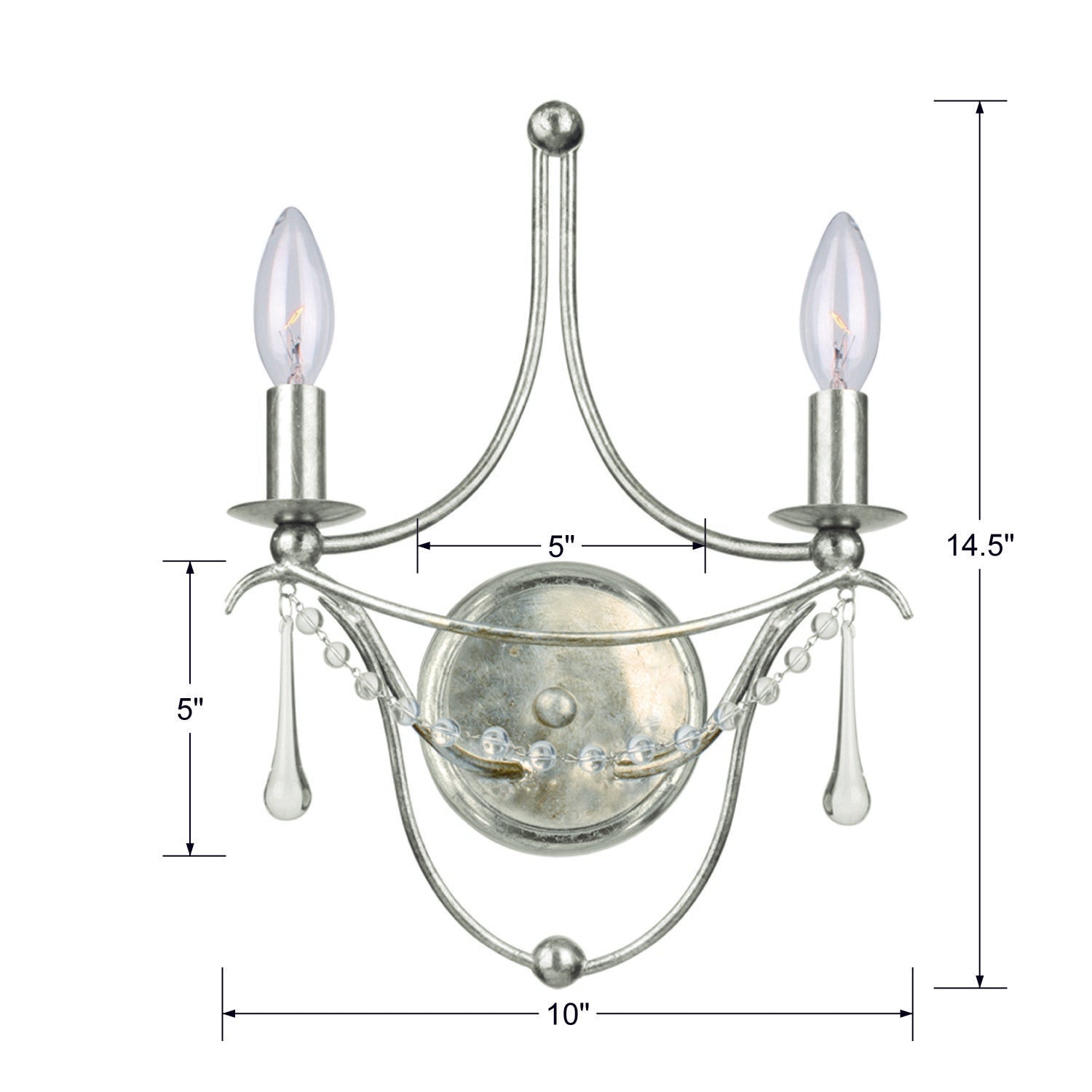 Crystorama Metro 422-SA – 10 Inch – 2 Light – Sconce – Antique Silver – Damp Rated