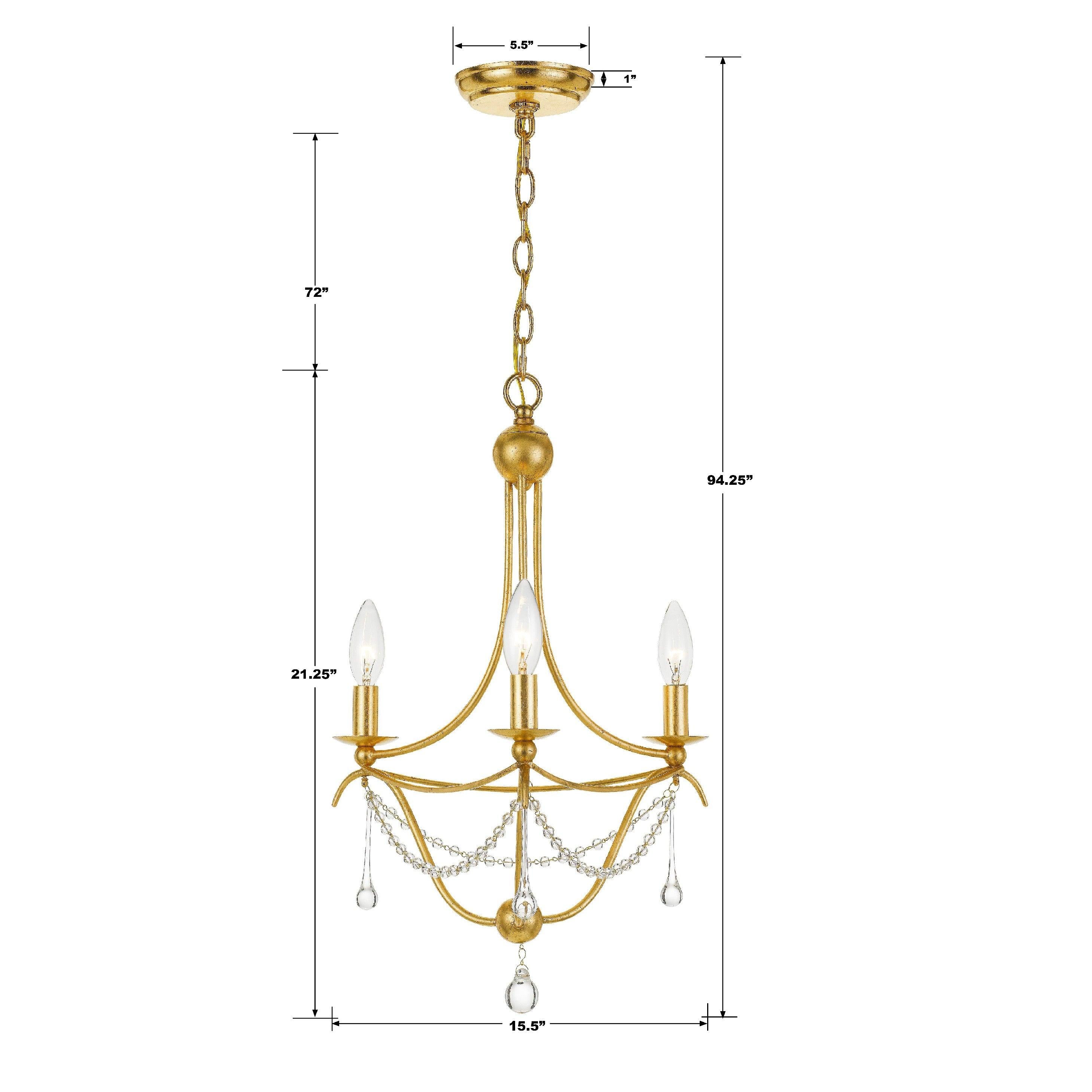 Crystorama Metro 423-GA – 15.5 Inch – 3 Light – Chandelier – Antique Gold – Damp Rated