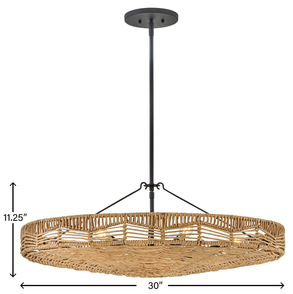 Hinkley Lighting OPHELIA 42303BK-NRF Pendant Transitional - Black With Natural Shade