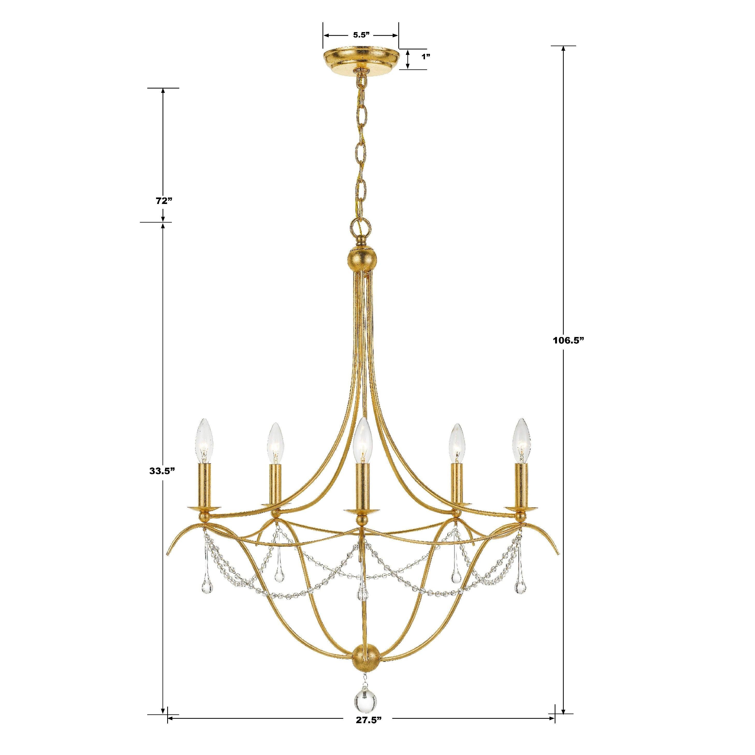 Crystorama Metro 425-GA – 27.5 Inch – 5 Light – Chandelier – Antique Gold – Damp Rated