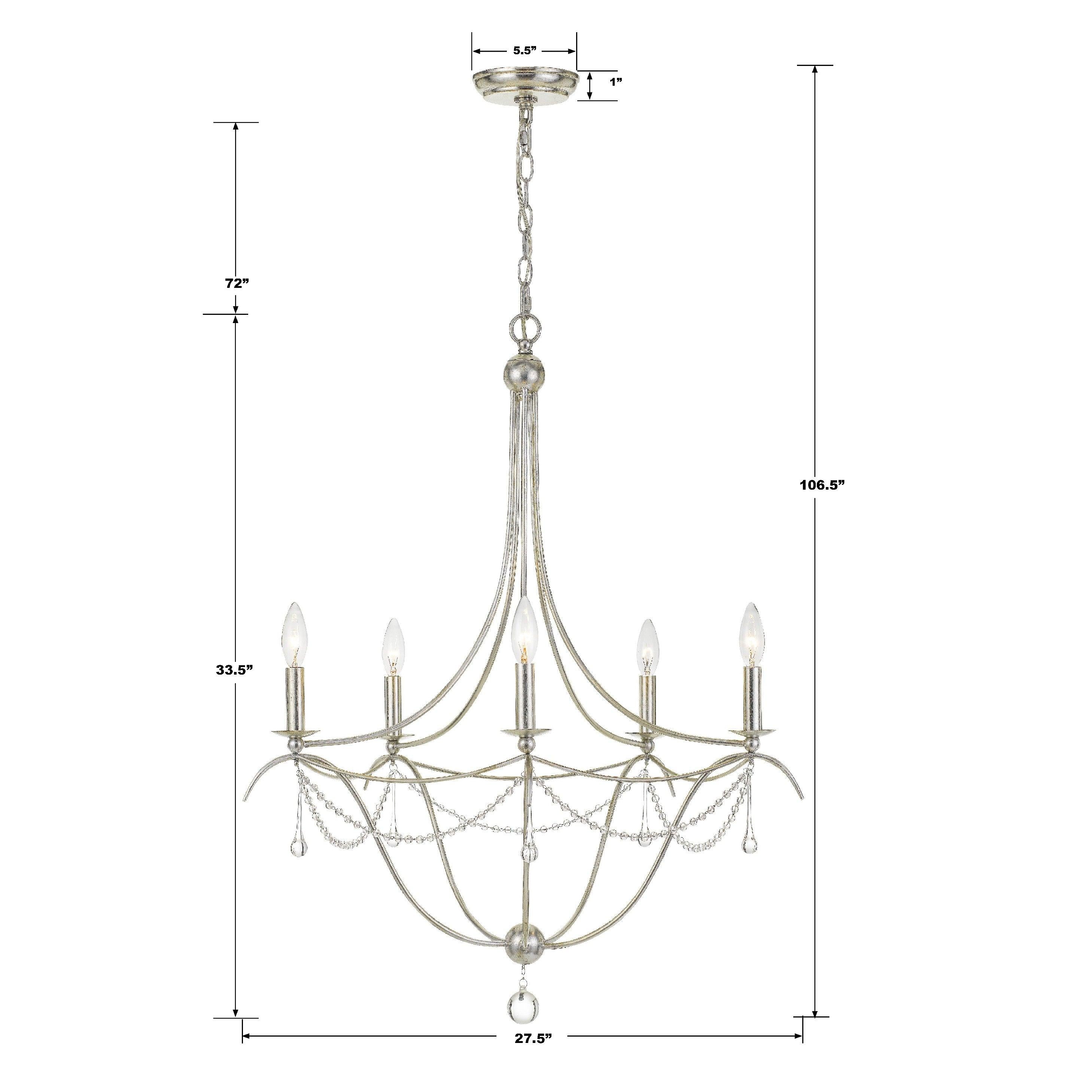Crystorama Metro 425-SA – 27.5 Inch – 5 Light – Chandelier – Antique Silver – Damp Rated