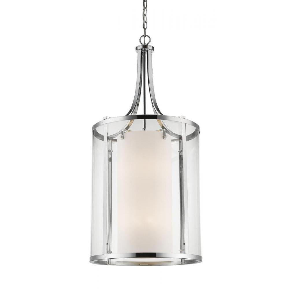 12 Light Chandelier-Clear Outside; Matte Opal Inside