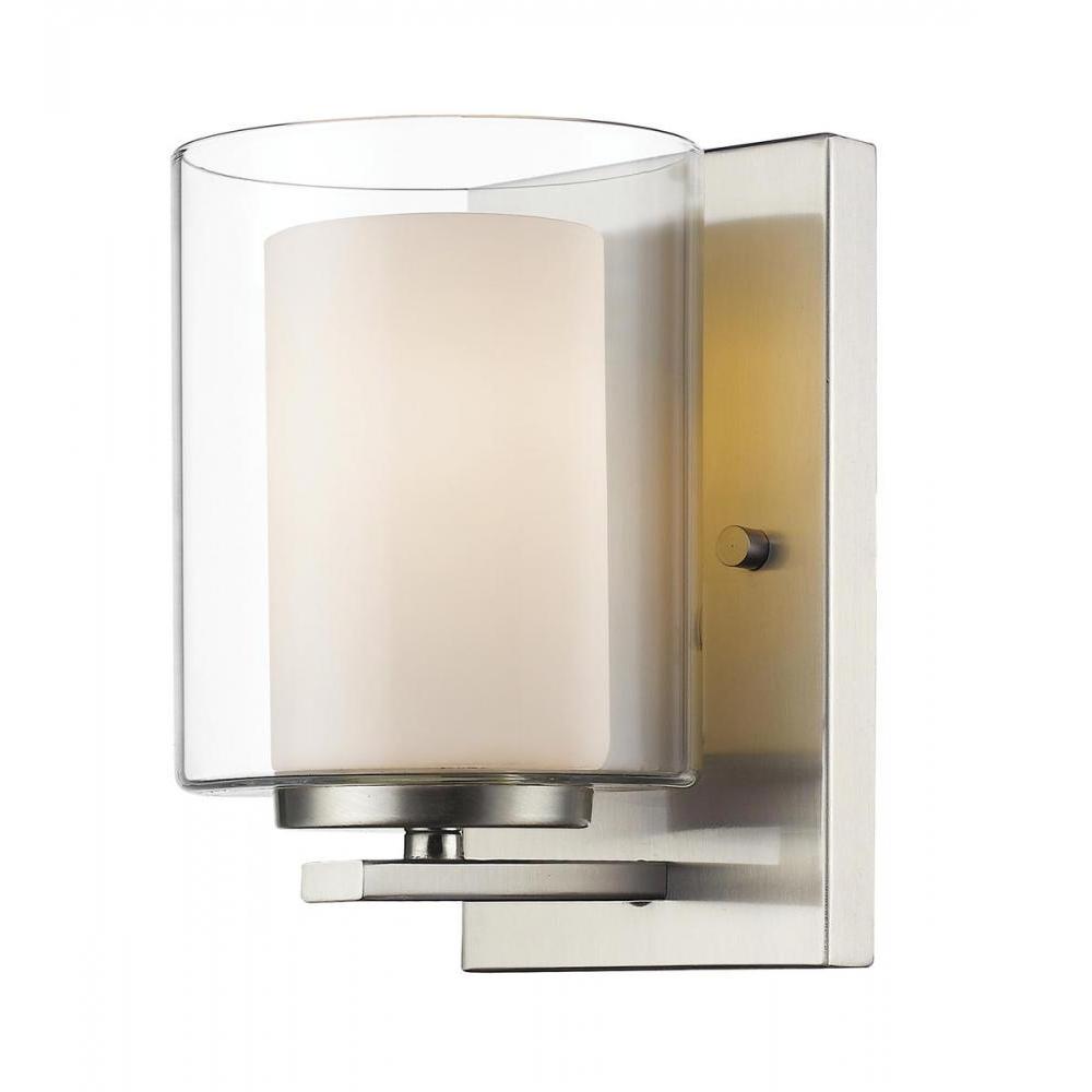 1 Light Wall Sconce-Clear Outside; Matte Opal Inside