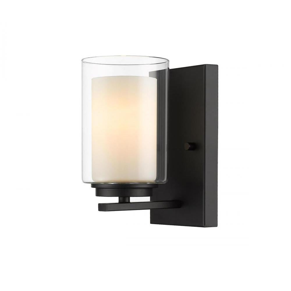 1 Light Wall Sconce-Clear Outside; Matte Opal Inside
