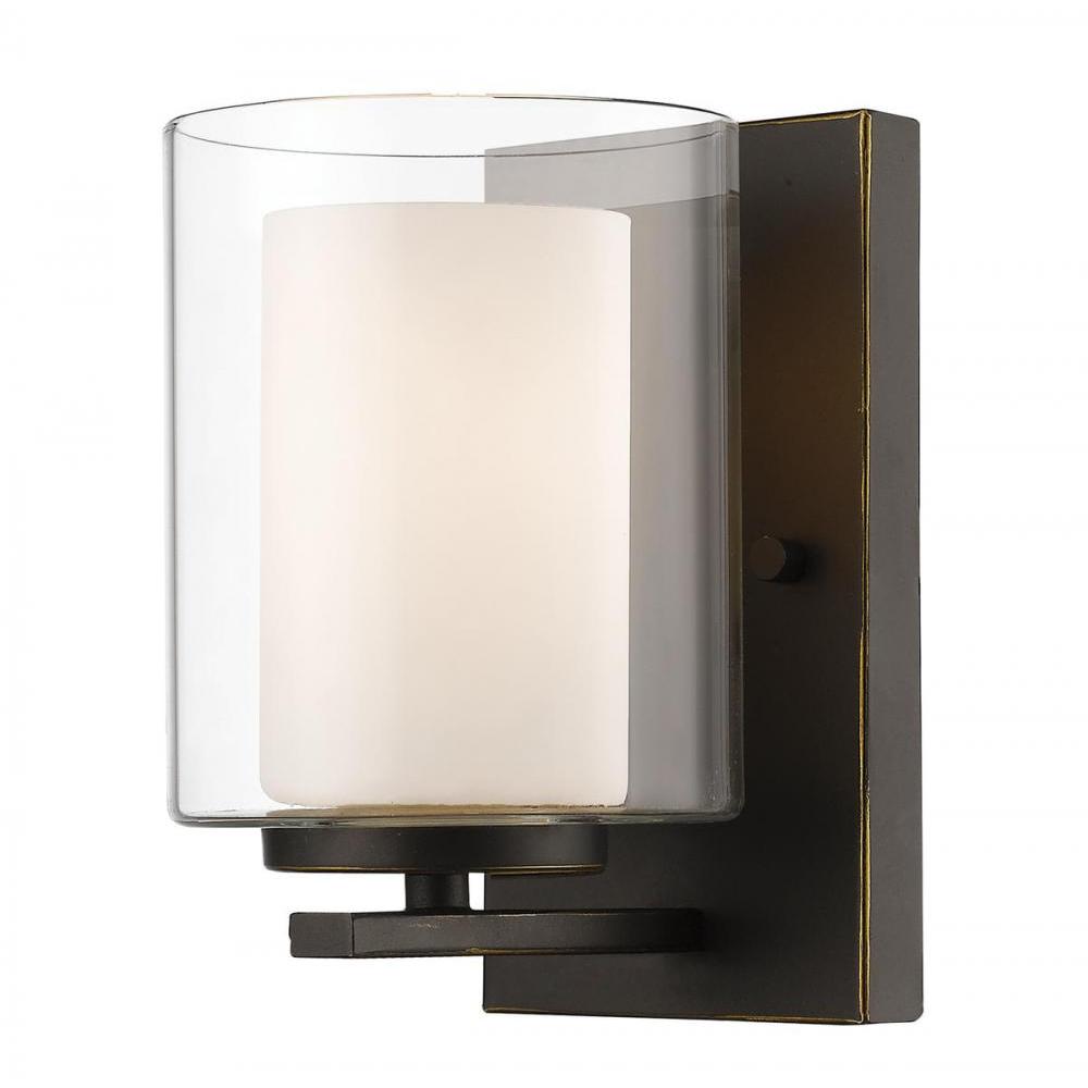 1 Light Wall Sconce-Clear Outside; Matte Opal Inside