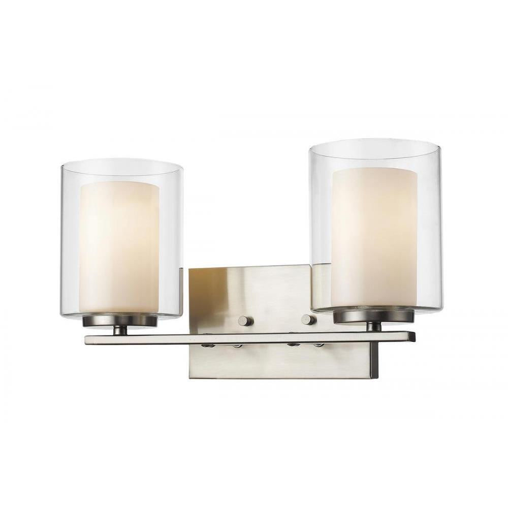 2 Light Vanity-Clear Outside; Matte Opal Inside