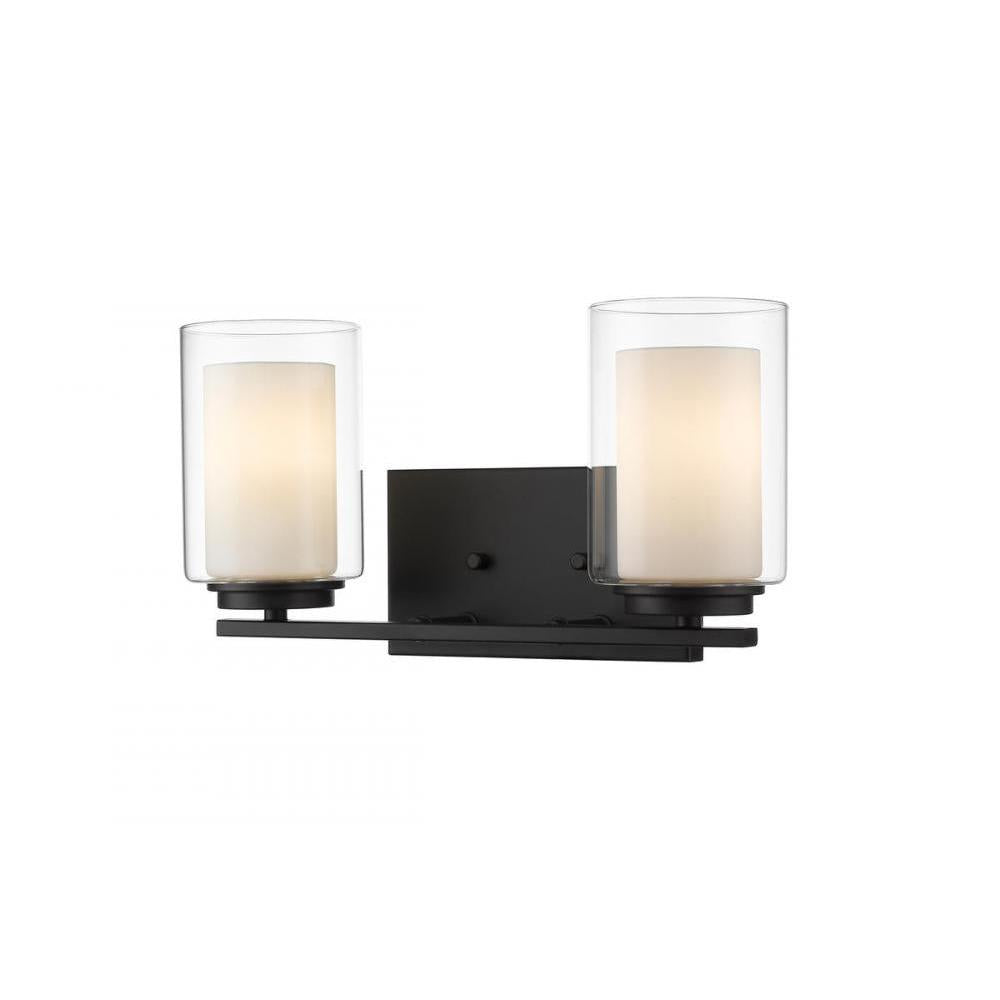 2 Light Vanity-Clear Outside; Matte Opal Inside