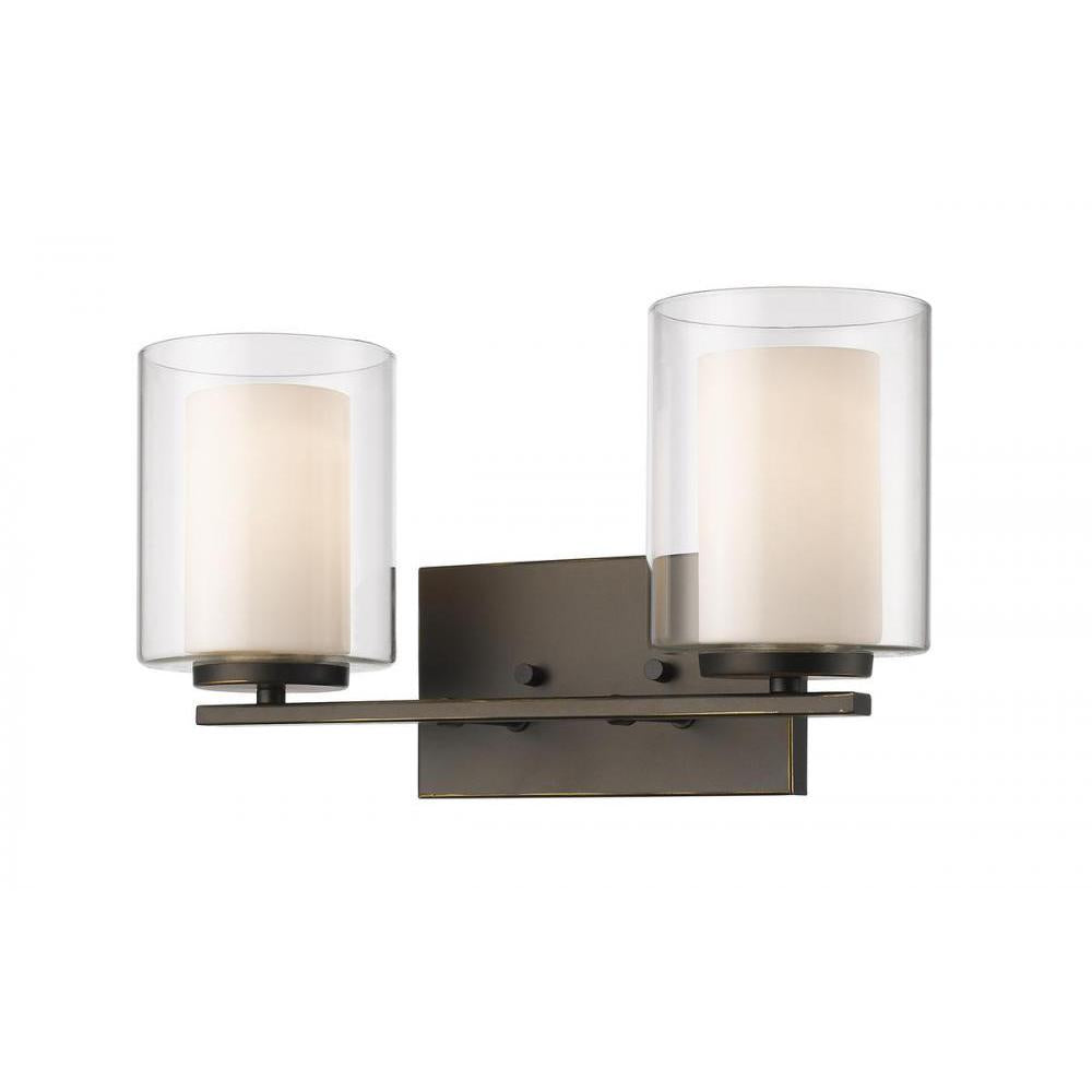 2 Light Vanity-Clear Outside; Matte Opal Inside