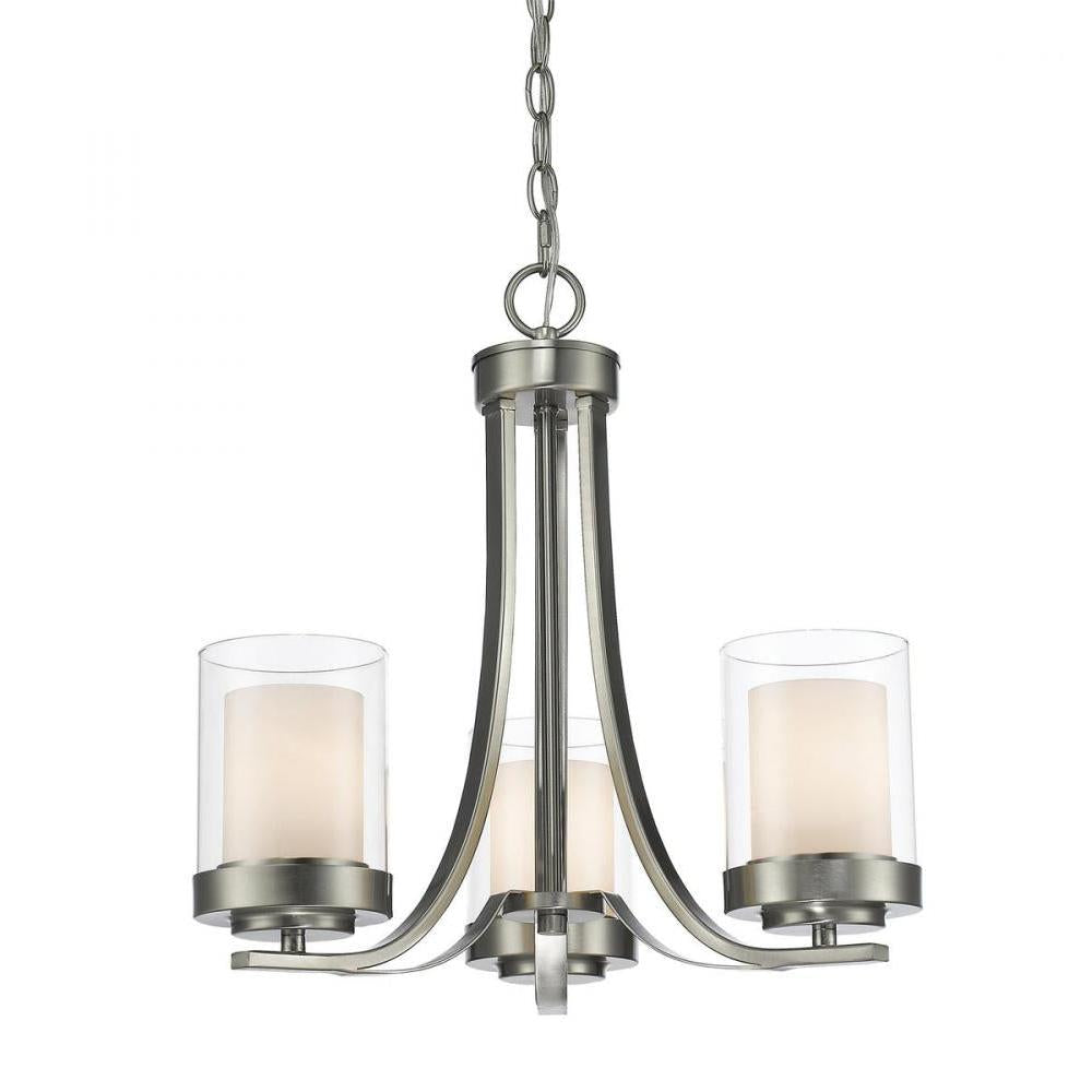 3 Light Chandelier-Clear Outside; Matte Opal Inside
