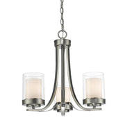 3 Light Chandelier-Clear Outside; Matte Opal Inside