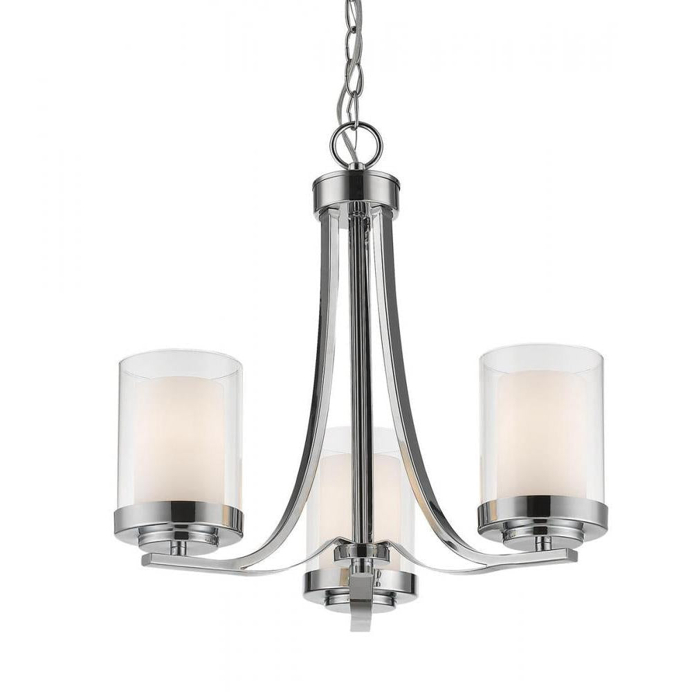 3 Light Chandelier-Clear Outside; Matte Opal Inside