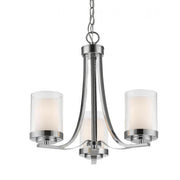 3 Light Chandelier-Clear Outside; Matte Opal Inside