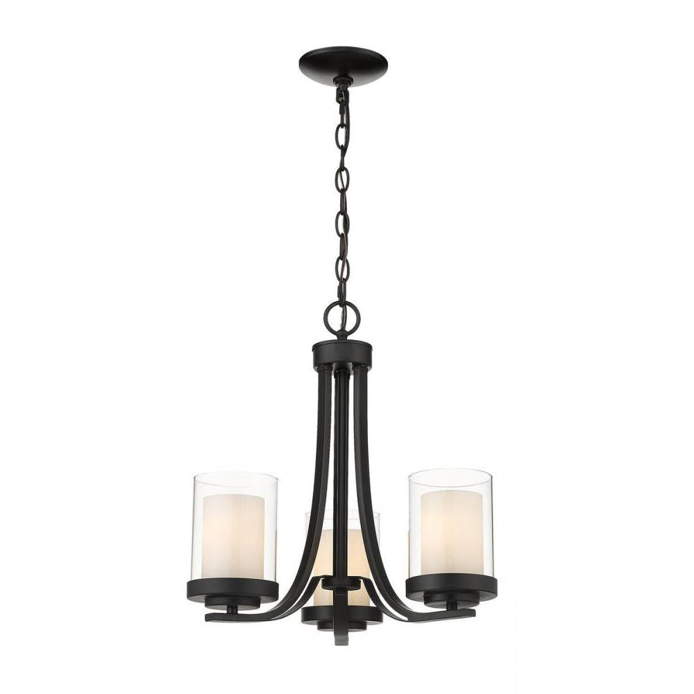 3 Light Chandelier-Clear Outside; Matte Opal Inside