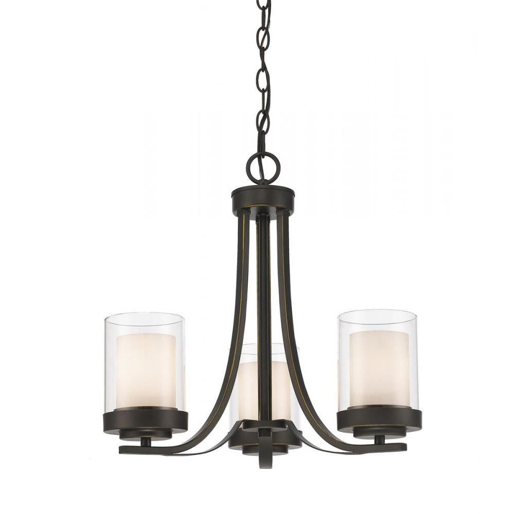 3 Light Chandelier-Clear Outside; Matte Opal Inside