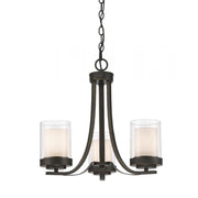 3 Light Chandelier-Clear Outside; Matte Opal Inside