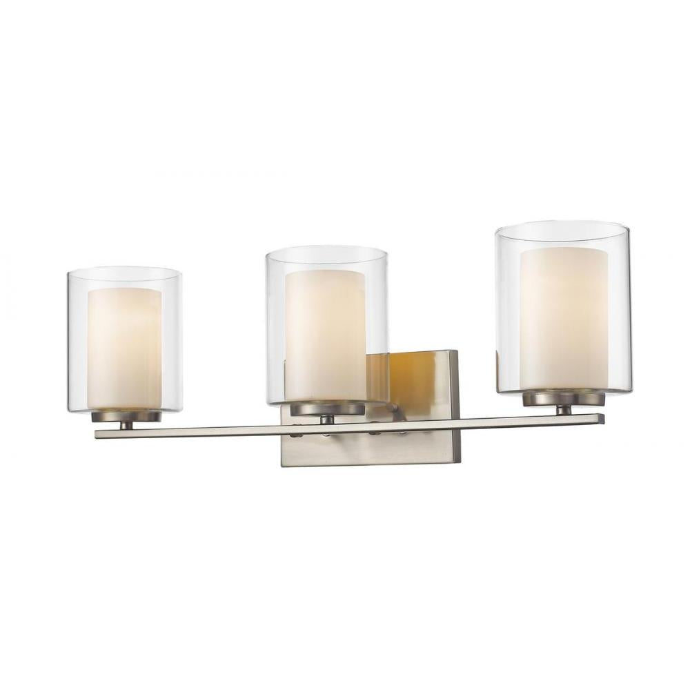 3 Light Vanity-Clear Outside; Matte Opal Inside