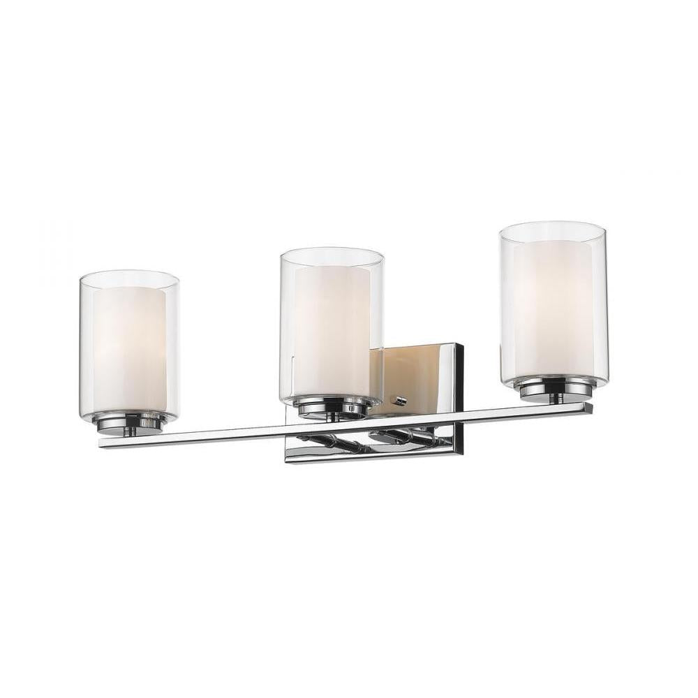 3 Light Vanity-Clear Outside; Matte Opal Inside