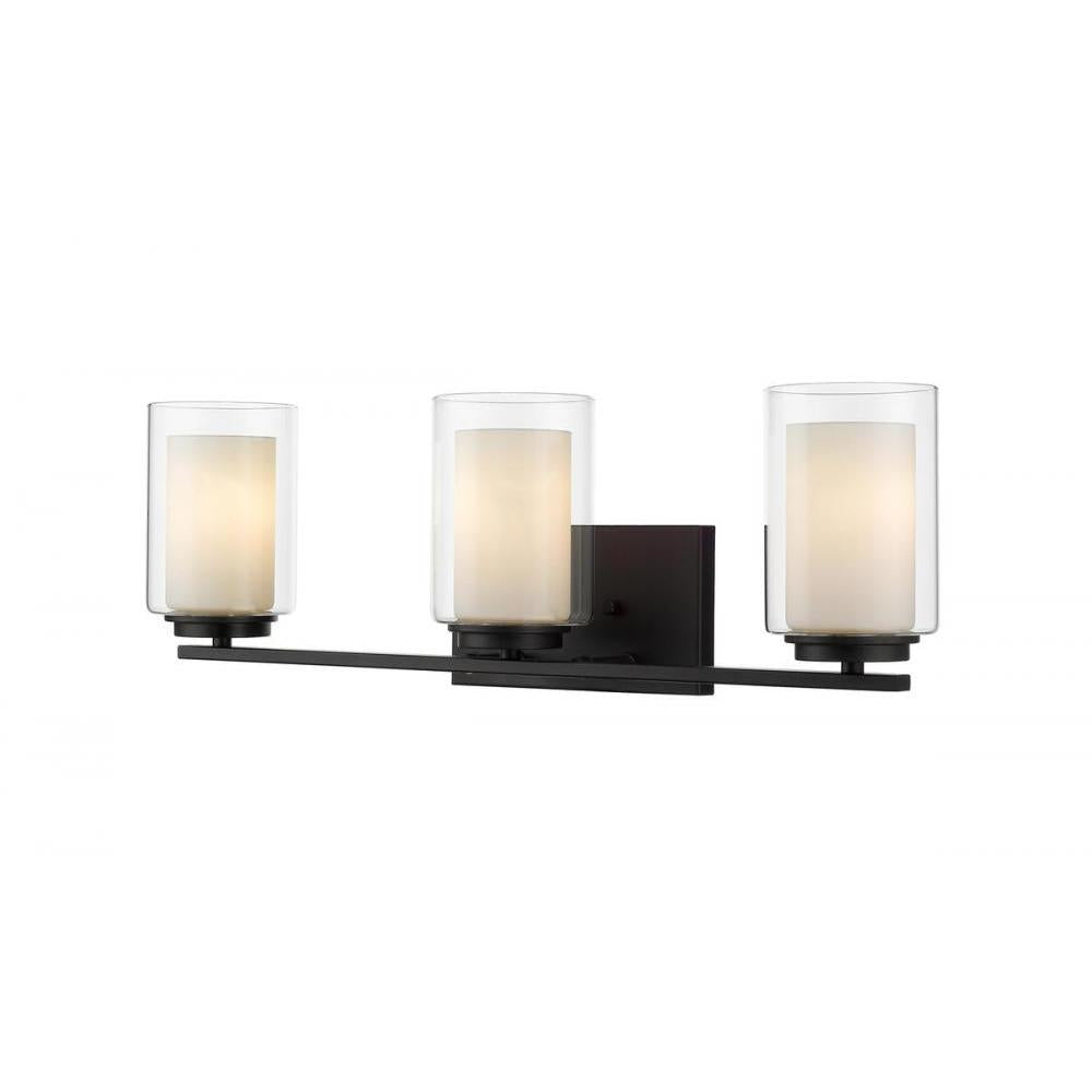3 Light Vanity-Clear Outside; Matte Opal Inside