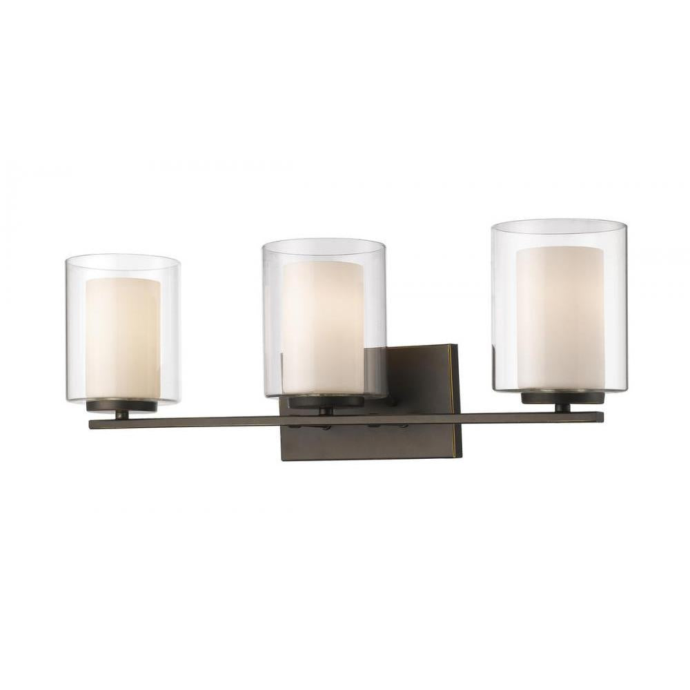 3 Light Vanity-Clear Outside; Matte Opal Inside