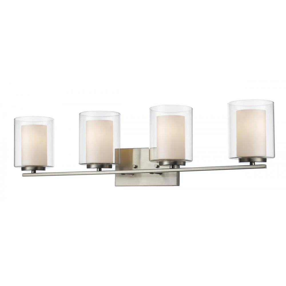 4 Light Vanity-Clear Outside; Matte Opal Inside