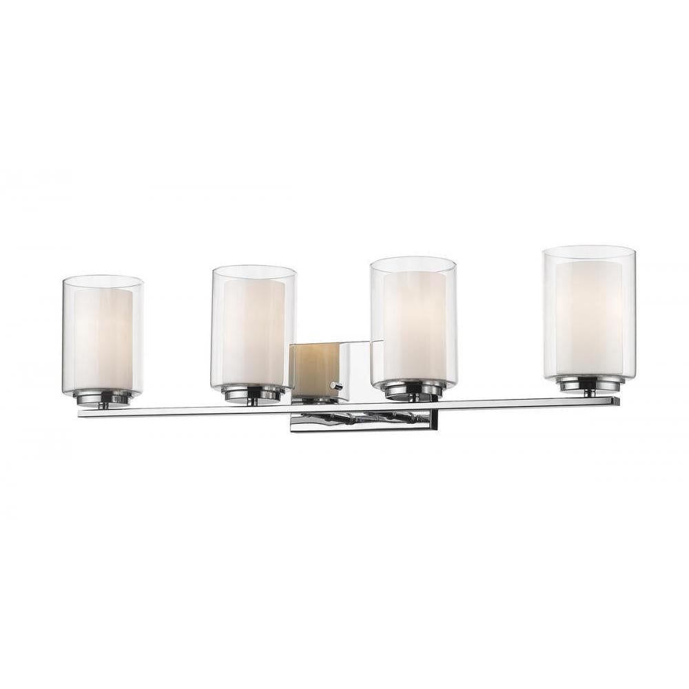 4 Light Vanity-Clear Outside; Matte Opal Inside
