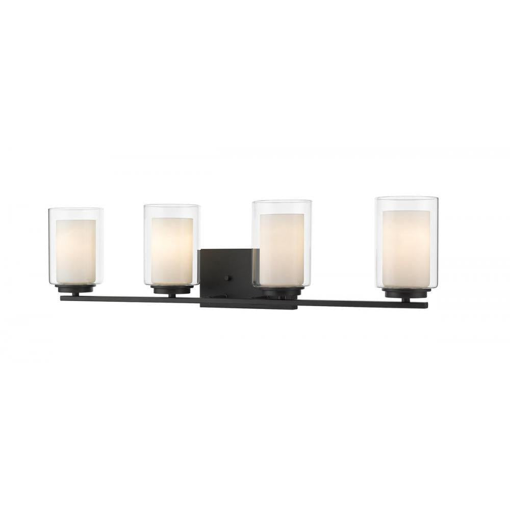 4 Light Vanity-Clear Outside; Matte Opal Inside