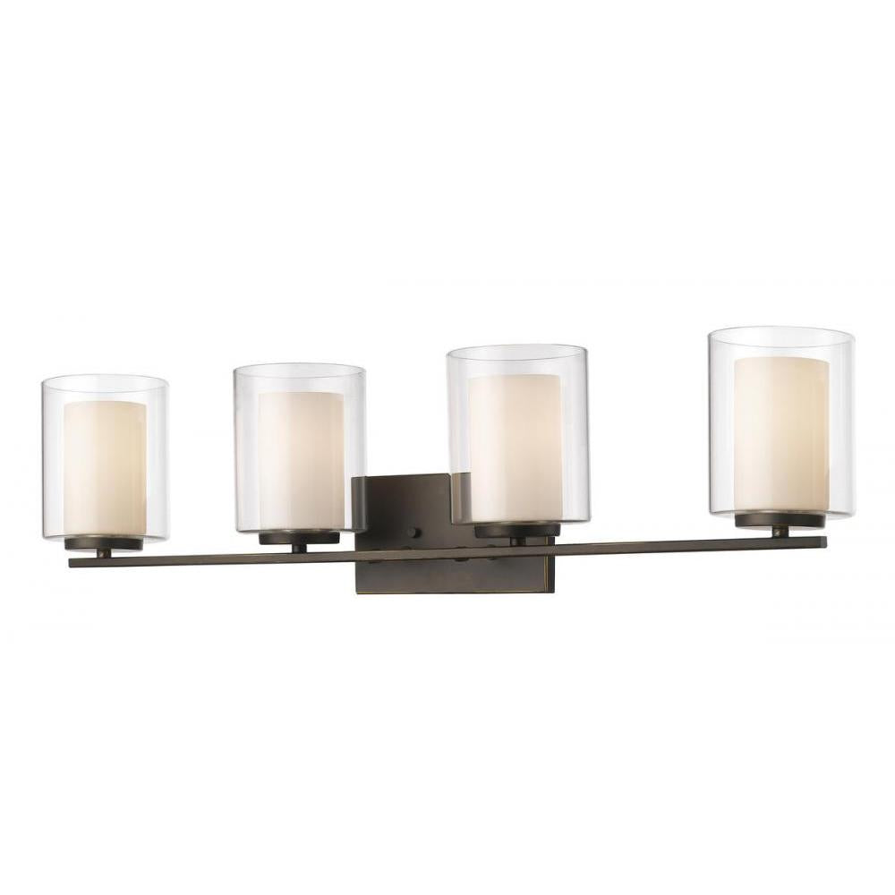 4 Light Vanity-Clear Outside; Matte Opal Inside