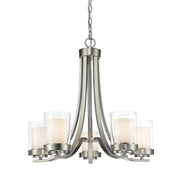 5 Light Chandelier-Clear Outside; Matte Opal Inside