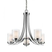 5 Light Chandelier-Clear Outside; Matte Opal Inside
