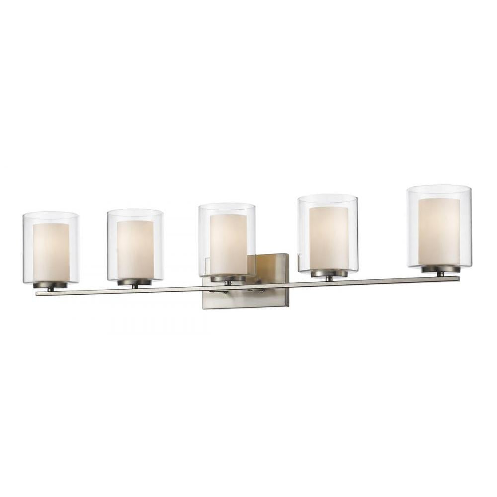 5 Light Vanity-Clear Outside; Matte Opal Inside