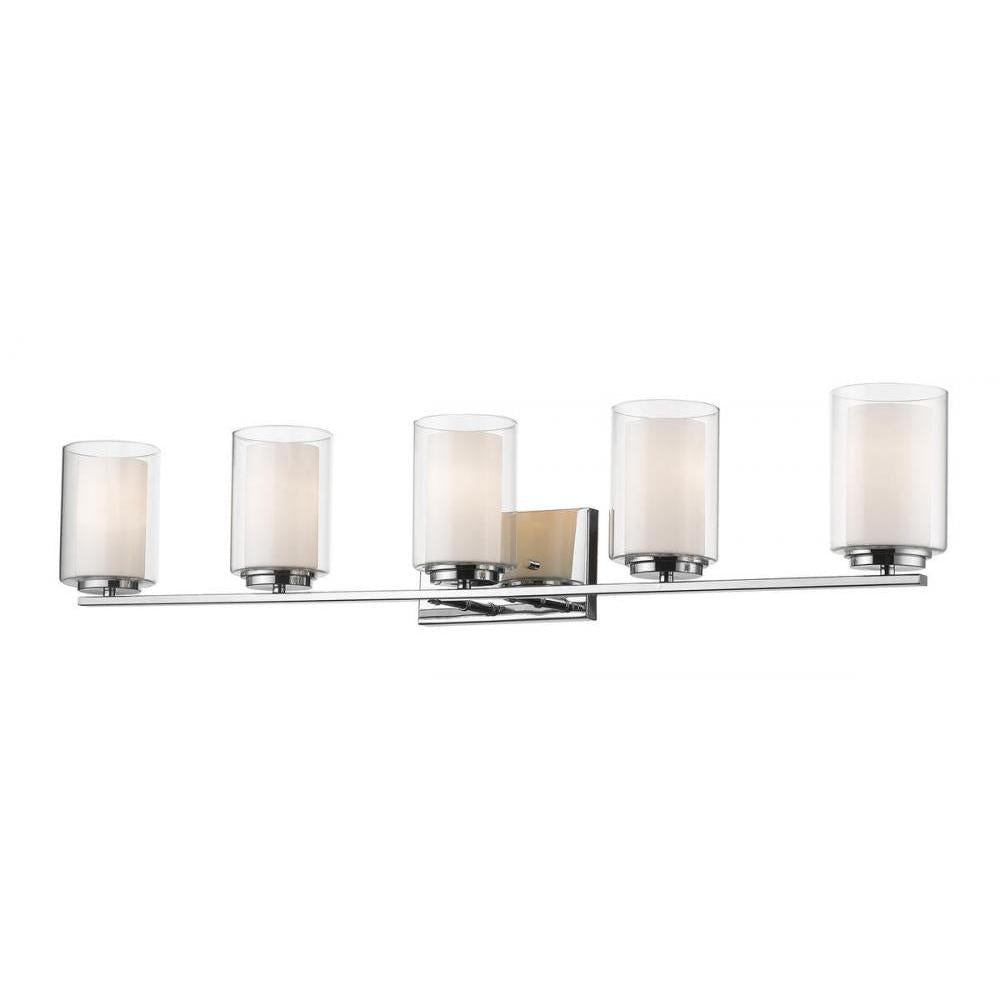5 Light Vanity-Clear Outside; Matte Opal Inside