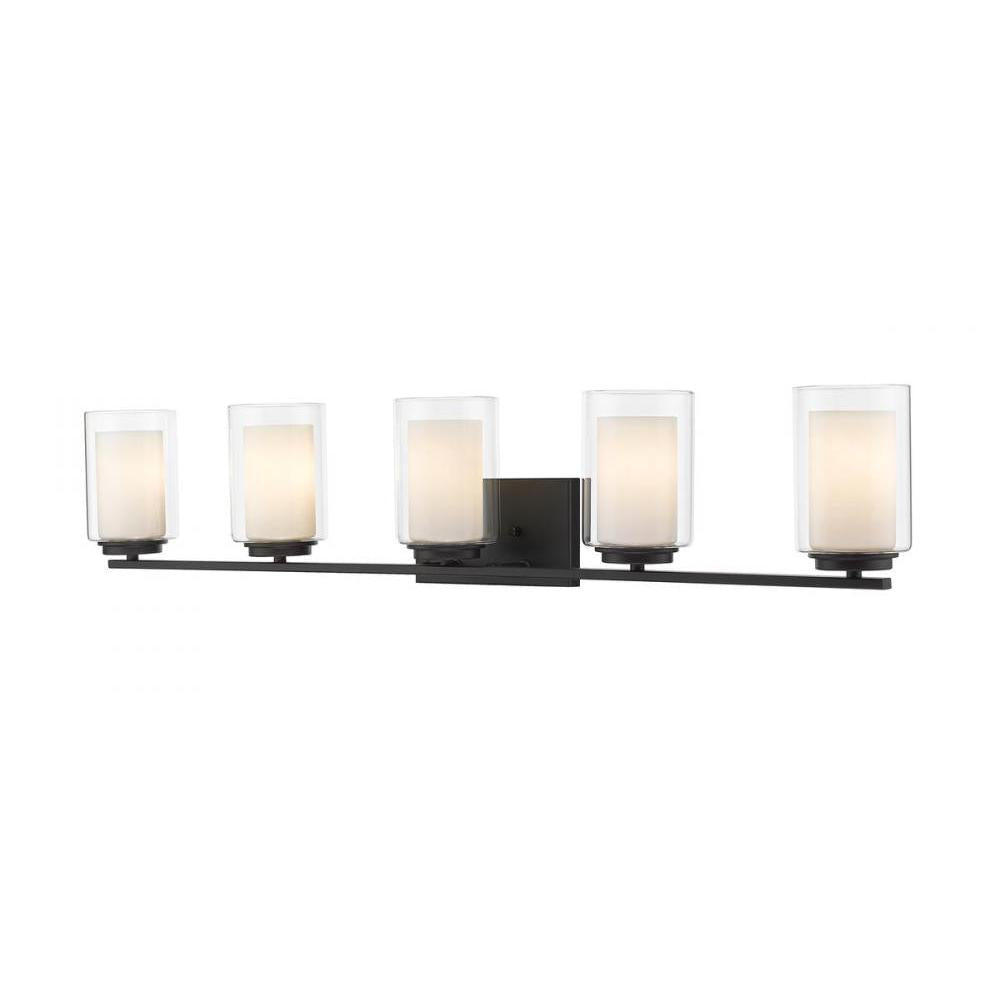 5 Light Vanity-Clear Outside; Matte Opal Inside
