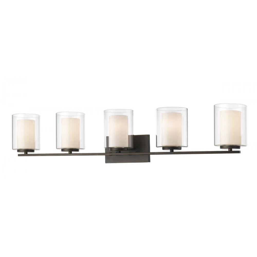 5 Light Vanity-Clear Outside; Matte Opal Inside