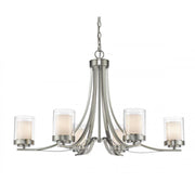 6 Light Chandelier-Clear Outside; Matte Opal Inside