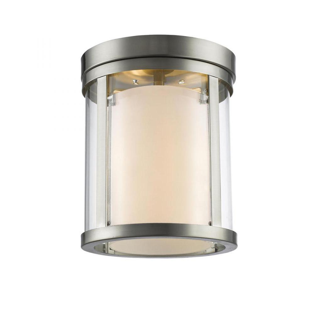 3 Light Flush Mount Light-Clear Outside; Matte Opal Inside