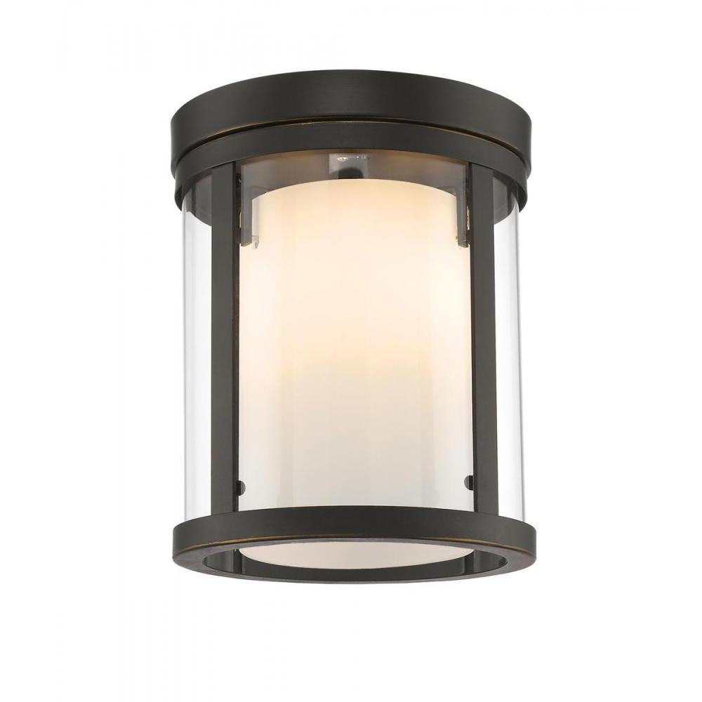3 Light Flush Mount Light-Clear Outside; Matte Opal Inside