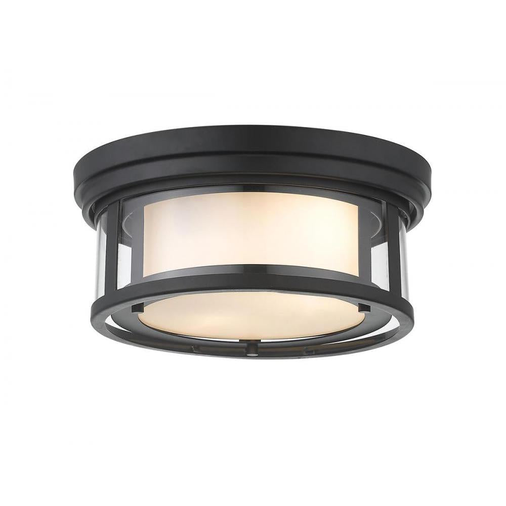 2 Light Flush Mount Light-Clear Outside; Matte Opal Inside