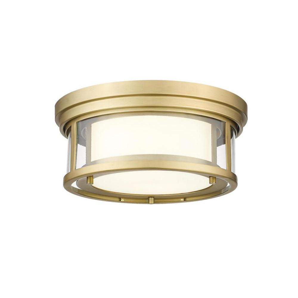 2 Light Flush Mount Light-Clear Outside; Matte Opal Inside