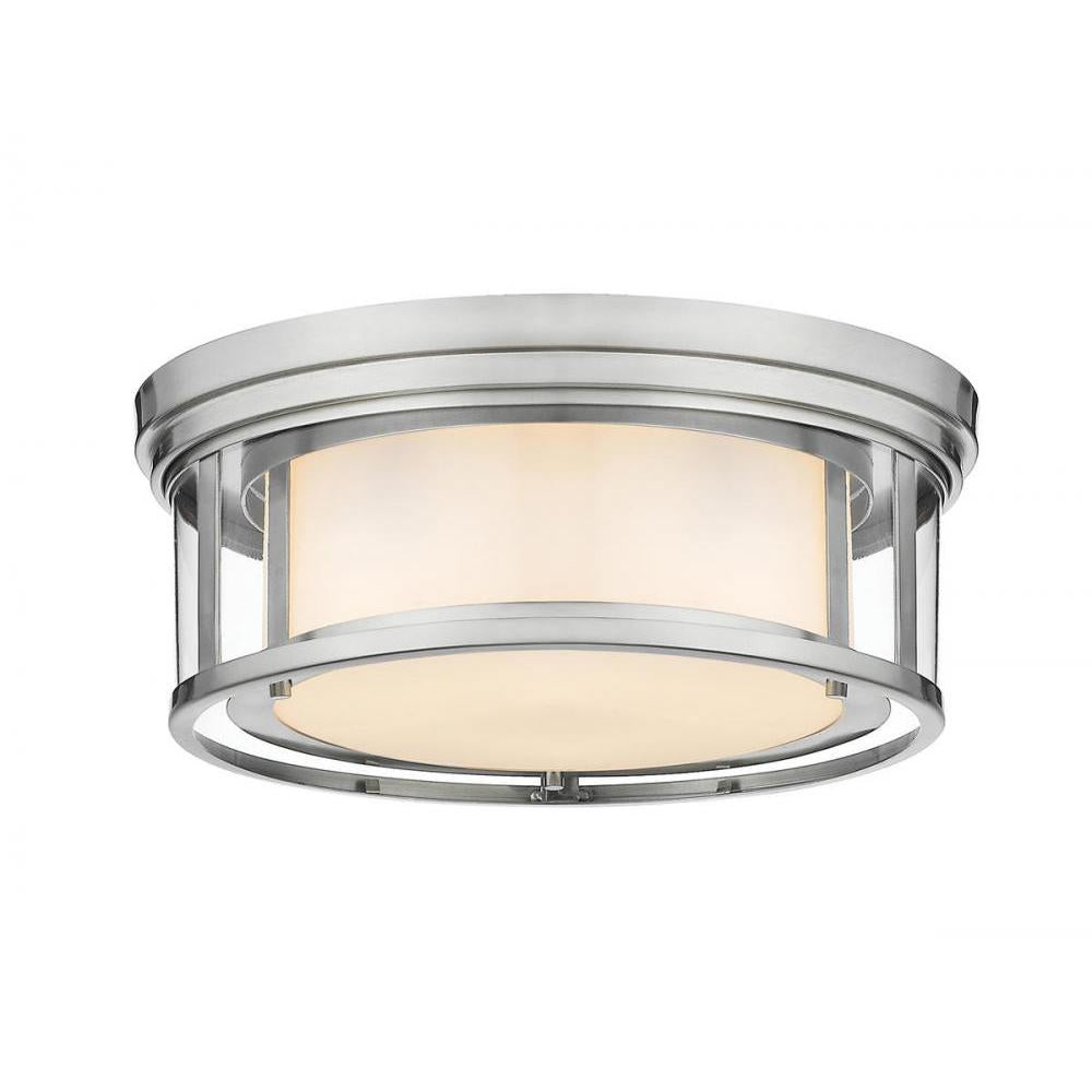 3 Light Flush Mount Light-Clear Outside; Matte Opal Inside