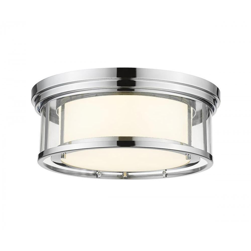 3 Light Flush Mount Light-Clear Outside; Matte Opal Inside