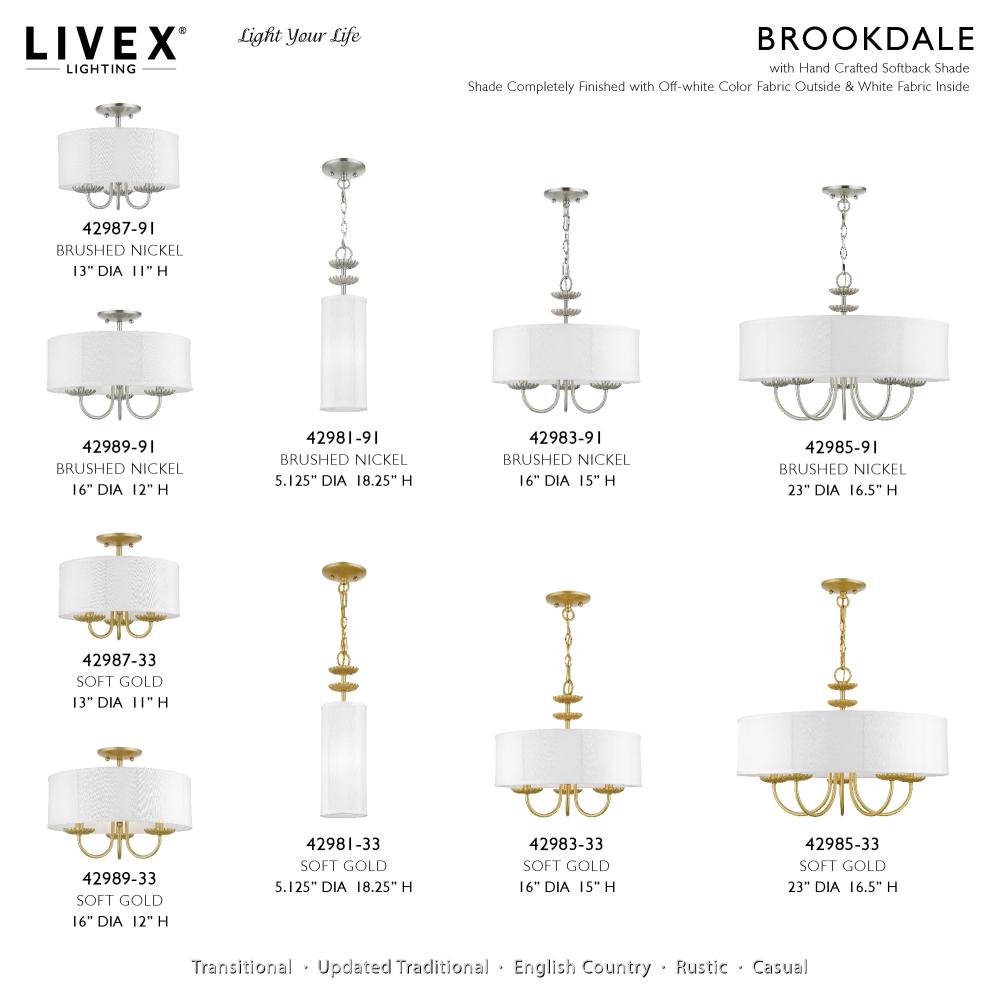 Livex Lighting BROOKDALE 42983-33 Pendant Transitional - Soft Gold