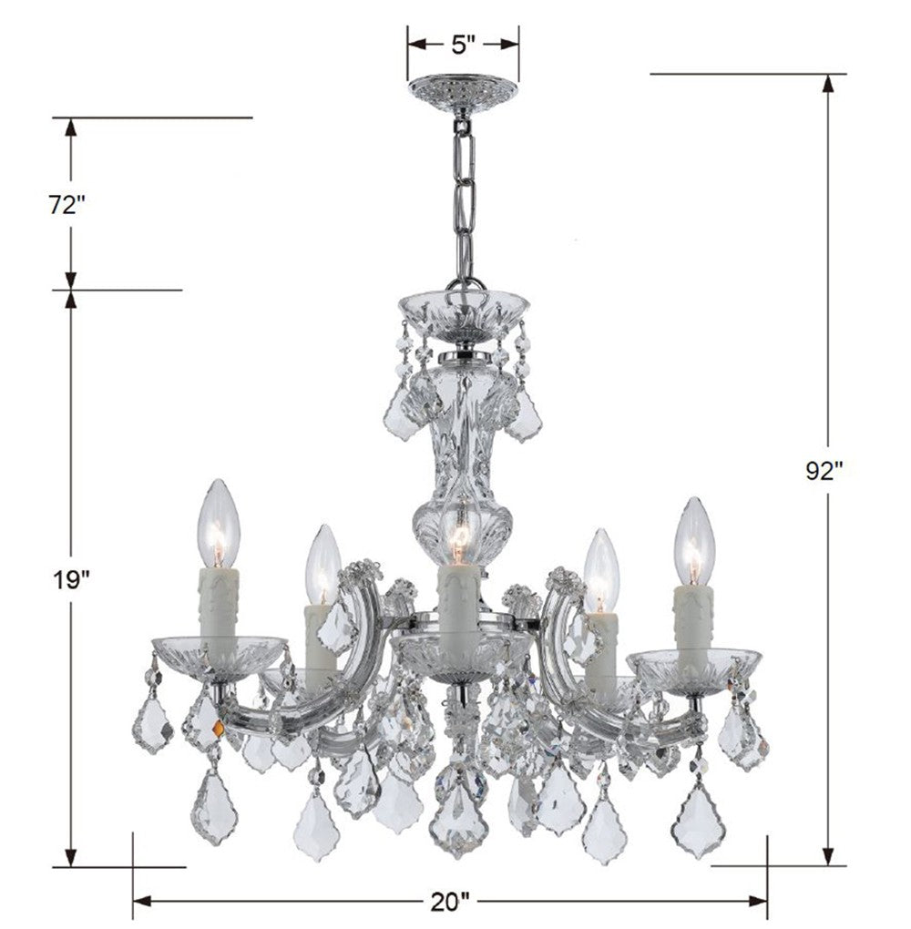 Crystorama Maria Theresa 4376-CH-CL-S – 20 Inch – 5 Light – Chandelier – Clear Crystal – Polished Chrome – Dry Rated
