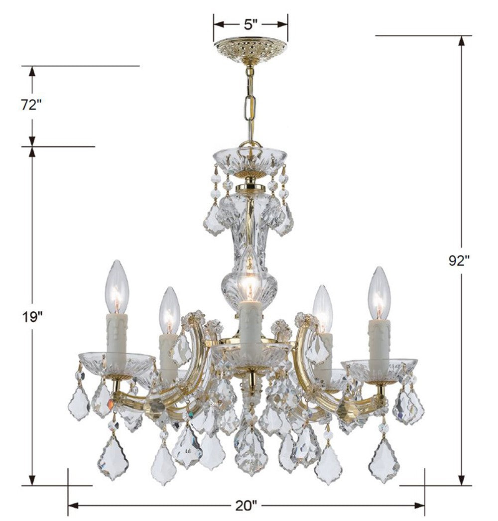 Crystorama Maria Theresa 4376-GD-CL-MWP – 20 Inch – 5 Light – Chandelier – Clear Crystal – Gold – Dry Rated