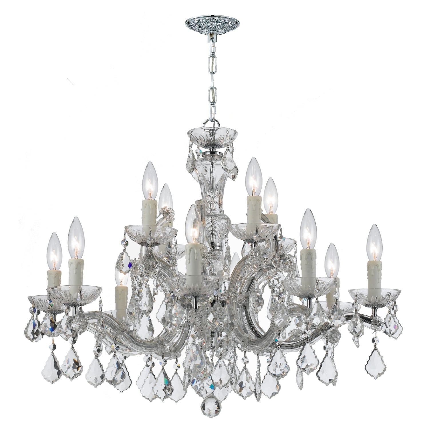 Crystorama Maria Theresa 4379-CH-CL-MWP – 30 Inch – 12 Light – Chandelier – Clear Crystal – Polished Chrome – Damp Rated