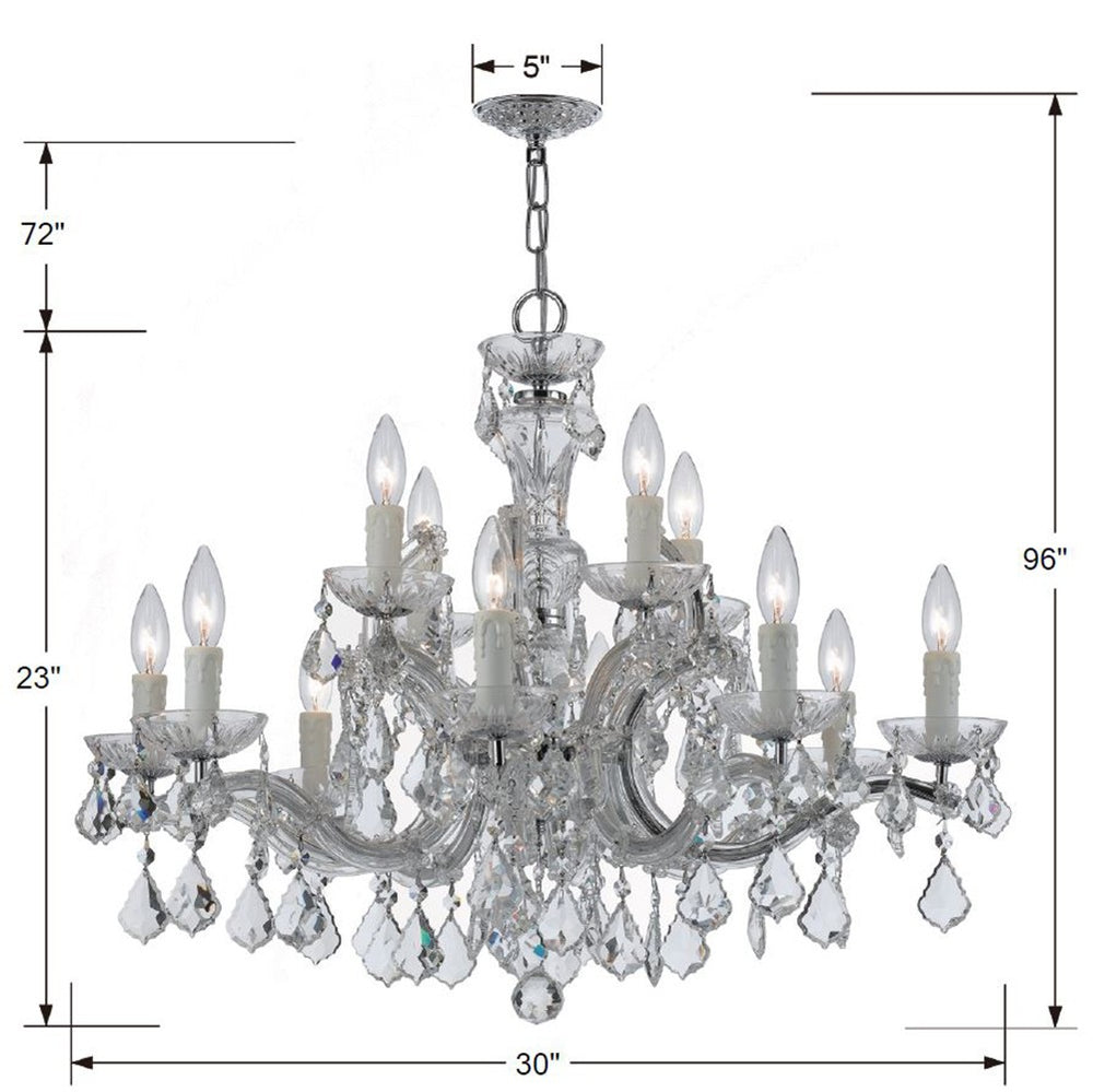 Crystorama Lighting 4379-CH-CL-MWP Maria Theresa 12 Light Hand Cut Crystal Chandelier, UL Damp Rated, Polished Chrome